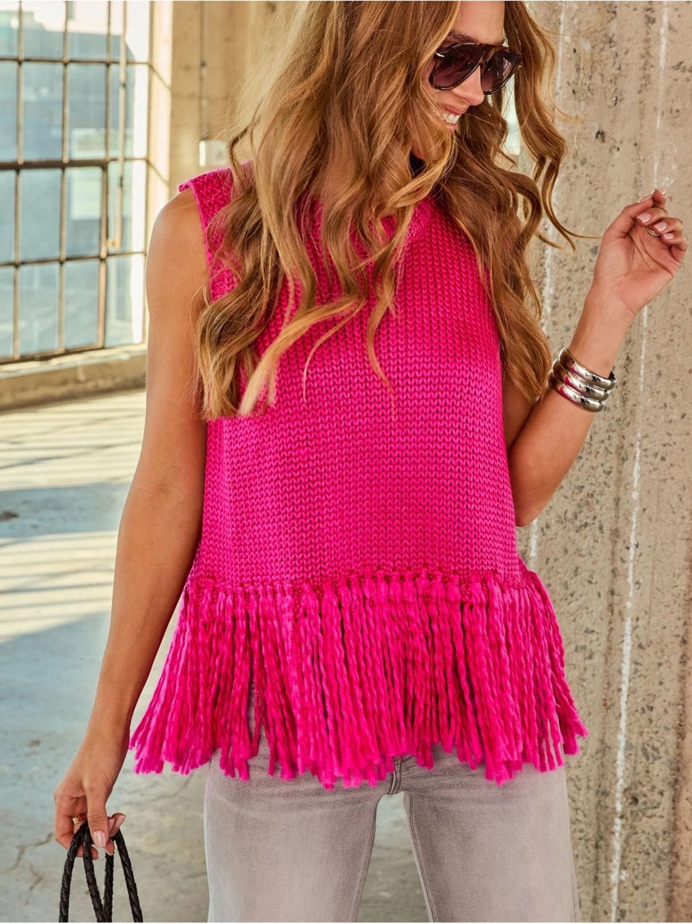 Vici Morning Glow Knit Fringe Sweater